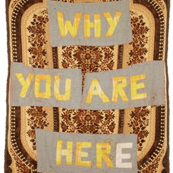 Olga Cironis, Why Are You Here, 2018, woollen blankets and cotton thread on repurposed domestic fabric, 200 x 130cm