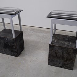 Jurek Wybraniec, Clear Black 1 & 2, 2016, laser etched acrylic, wood, polymer paint, 100 x 60 x 50cm each.jpg