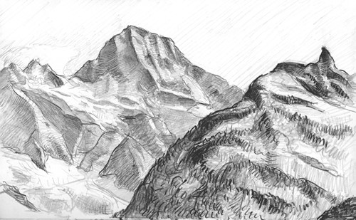 Caspar Fairhall--07--Mountain study--2018, 13 x 21 cm, graphite on paper