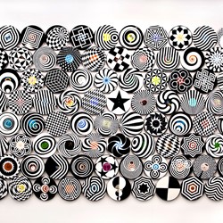 The Sound of White Even, 2017-2018, enamel on 120 vinyl albums and motors, 215 x 473 x 7cm. Photo Lyle Branson