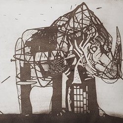 Jon Tarry, Rhino Under Duress, 1991, monoprint on paper, 39 x 48.5cm