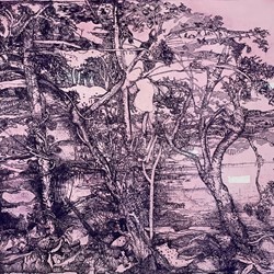 Antony Muia, The Bay, 2021-22, etching on handcoloured paper, 58 x 79cm (81 x 100cm framed), ed. 9