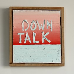 Tom Freeman, Down Talk, 2022, oil and acrylic on plywood with marri and jarrah frame, 33 x 30cm