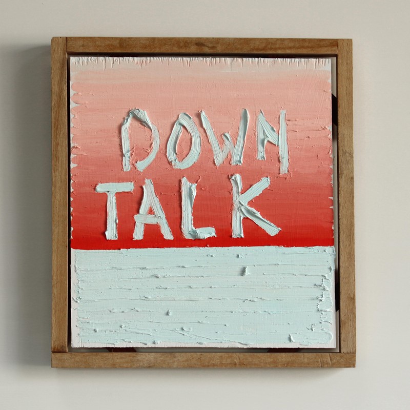 Tom Freeman, Down Talk, 2022, oil and acrylic on plywood with marri and jarrah frame, 33 x 30cm