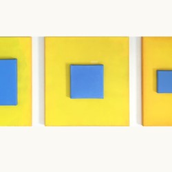 Helen Smith, A Curved Space, 2023,oil on linen assemblage, 41 x 126 x 5.5cm (3 panels)