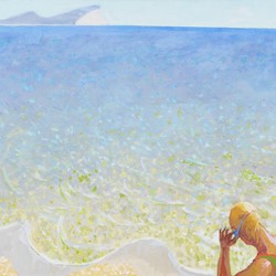 George Haynes, The Morning Swim (Garden Island), 2022, oil on canvas, 96.5 x 117cm