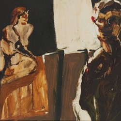 George Haynes, Self-portrait with Nude, c.1960, acrylic on board, 39 x 50cm