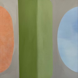 Jo Darbyshire, Green Crop, Orange Lake, 2024, oil on canvas, 100 x 100cm