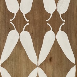 Virginia Ward, (IWABWY. OTSONT), All The Litter Things, Eucalyptus Brandiana 12 Leaves, 2024, earth pigment on wood, 66 x 41.5 x 5cm