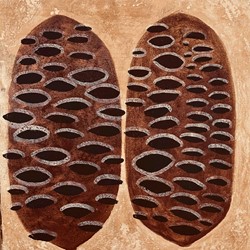 Virginia Ward, (IWABWY. OTSONT), All The Litter Things, Banksia Pair, 2022, resin and earth pigment on wood, 52 x 42.5 x 6.5cm