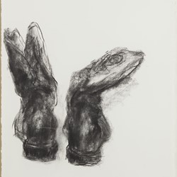 Angela Stewart, Boots 2, 2018, charcoal on Rag paper, 76 x 56cm