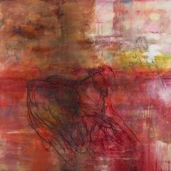 Angela Stewart, The Rider 1916, 2018, charcoal and oil on canvas, 150 x 181cm