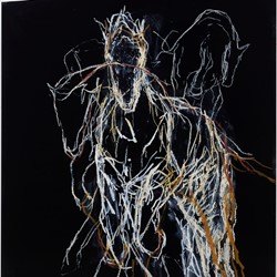Angela Stewart, The Night Riders, 2024, oil stick on Cibachrome, 125 x 102cm