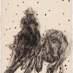 Campdraft 40 Secs, 2016, charcoal and Xanthorrhoea resin on Saunders Waterford paper, 76 x 56cm