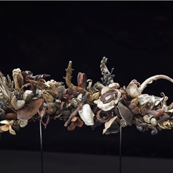 Sarah Elson, 390 Acts of Love, 2024, repurposed electrical cables, unwanted jewellery, and lemel - silver, copper, gold, aluminium. wood, glass, silver hinges, 20 x 33 x 33cm