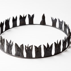 Sarah Elson, Crowning - National Emblem Crucifixion, 2024, recycled silver, 18 x 20 x 4cm